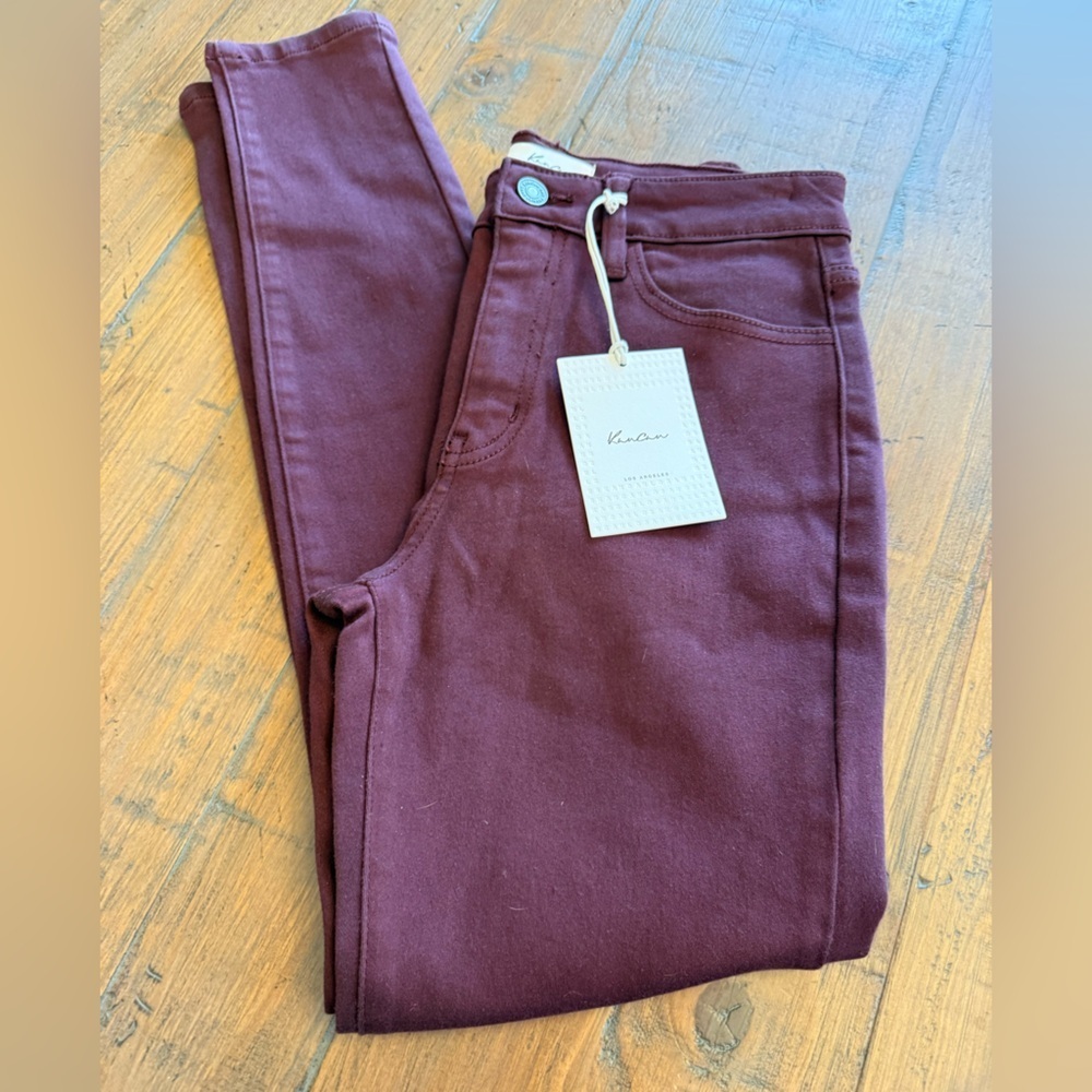 Kancan straight leg burgundy woman pants. NEW WITH TAGS size 26.  Stretch.